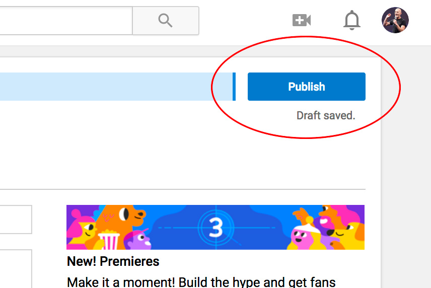 YouTube publish button